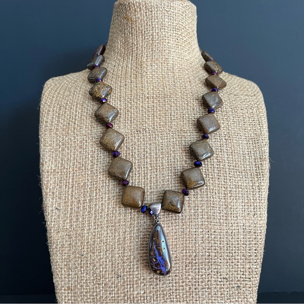 Starborn 925 s silver genuine boulder purple opal pendant necklace.